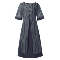 Lashall haljine za žene, modni ženski casual kratkih rukava V izrez džep za ispis midi haljina, crna,