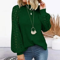 Ženska okrugla vrata čipka za šivanje dukserišta Izlazi vrhovi dugih rukava Trendy Casual Comfy Elegant Business bluza Tunic Solic Soling Proljetna modna odjeća zelena m