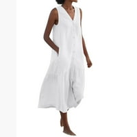Simplmasygeni ženske ljetne haljine čišćenje ženske modne čvrsto solor V-izrez Dugme bez rukava pamuk