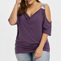 Cleance Ljeto vrhovi V-izrez casual bluza Čvrsti ženski bluze s kratkim rukavima, ljubičasta, 5xl