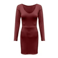 Baberdicy Bodycon Haljina tanka zimska jesenski haljina i v Topla dugačak tanki džemper Ženske rukave Ženske haljine crvene s