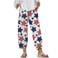 Posteljine Capri hlače za žene Palazzo Lounge Hlače Lagane ljetne dno SADa American Flag Print pantalone
