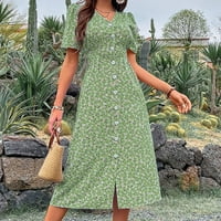 Ljetne haljine za žensko casual v vrat tipka niz tunika kratkih rukava duga haljina cvjetna print Split