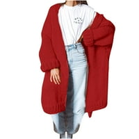 Zimski kaputi za žensko čišćenje prodaje Ženski pleteni dugi uzorak kardiganski džemper kaput crveni