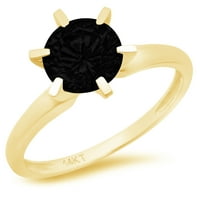 1.5ct okrugli rez crni prirodni ony 14k žuti zlatni godišnjički angažman prsten veličine 6,25