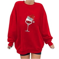 Kiplyki Clearance Pulover Žensko crveno vinsko staklo Print okrugli vrat Labavi pulover Džemper