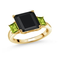 Gem Stone King 6. CT Octagon Black Ony Green Peridot 18K žuti pozlaćeni srebrni 3-kameni prsten