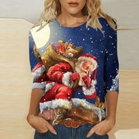 Olyvenn labav rukav casual crew vrat ženske plus veličine božićne bluze za bluze za žene za žene vrhovi