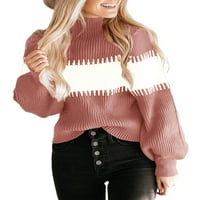 Ženska jesen i zimska modna prugasta ispisani šlep pleteni džemper