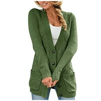 Trupni rub Gumne Gumb Gumb Cardigan džemperi Long Otvoreni prednji džemper sa džepom Plus Veličina zelena
