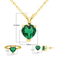 Carat Oblik srca Simulirani smaragdni pasijans Fini nakit Set-Privezak sa 18 lancem, minđuše, prsten