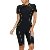 Ženski prednji zip kratki rukav kupaći kostim osip pliva surfanje WETSUIT Boyshort crna m