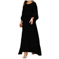 Izrez s dugim rukavima vrat Ispiši labavi plus veličina casual odijelo Black Boho haljina za žene veličine