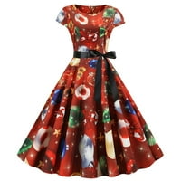 1950-ih Retro Vintage haljina za žensko snjegović tiskane božićne haljine kratki cvjetni kap kopče za