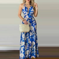 Ženske haljine Tropical Halter Maxi Maxi Ležerne prilike bez rukava Blue S