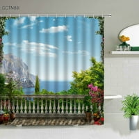 Sunny ocean scenografija Tuš za tuširanje Retro stil biljka cvijeća plaža krajolik kućište kupatilo