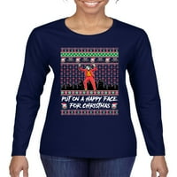 Joker je stavio sretan lice za božićni ružni božićni džemper ženska grafička majica dugih rukava, mornarica,