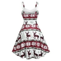 Božićna koktel Swing haljina za žensko dugmad za vrat Snowflake Elk Print Rezervoarska haljina Vintage