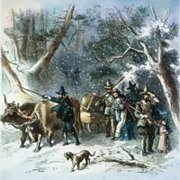 Kuka i zajednica. Nthomas Hooker i njegovu kongregaciju emigriraju na Connecticut 1636. Graviranje drveta,