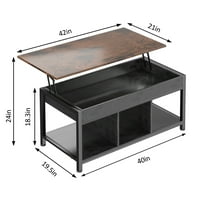 Dulcii Lift Top kafe, drveni stolni stol sa skrivenim pretincem i mrežama za ručavanje i trpezarijskim metalnim okvirom za dnevni boravak, uredski prijem, crno-rustikalni smeđi