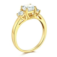 Welingsile Dame Solid 14K žuti zlatni polirani CZ CUBIC cirkonia okrugli rez tri kamena zaručni prsten