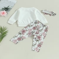 Qinghua Toddler Baby Girls Fall Odeća dugih rukava Vrući i elastične cvjetne hlače Trake za glavu White