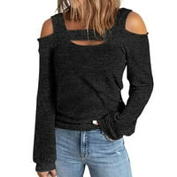 Duks za žene Seksi majica na ramenu na ramenu Solid Boja bluza izlaže, crna, xl