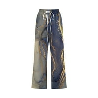 Farstey posteljina ljeta Capri hlače Žene sa džepovima Lounge Mramorni print pantalone Sounty Comfy