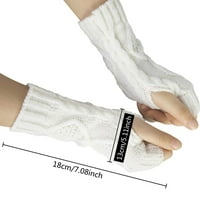 Clearban u $ ženske zimske termalne rukavice bez prstiju, pletene rukavice s rupama s palcem bijele