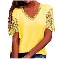 Lyylayray ženska bluza Ženska modna čipkasti patchwork labav V-izrez kratki rukav majica žuti xxxl