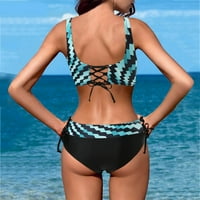 Ženski bikini kupaći kupaći kostimi dva retro Halter Ruched High Squik tisak bikini set