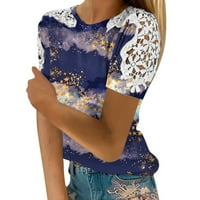 Ballsfhk ženska modna čipka šuplji print okrugli vrat kratkih rukava majica top