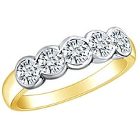 1. Carat okrugli oblik bijeli prirodni dijamant pet kamenih vječnih vjernih prstena za vjenčanje u 14K