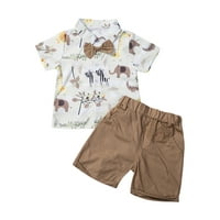 Jaweiw Baby Boys Gentleman Summer Set odjeće, crtani životinjski tisak kratkih rukava majica sa kratkim