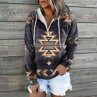 Podplug ženska ležerna polovica zip dukserice bez dugih rukava geometrijski pulover tiska sa džepovima
