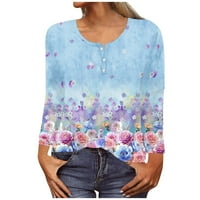 Ženska cvjetna dukseva labavi dugi rukav na vrhu pada na vrhu padaju u casual gumb Comfy duksev bluza