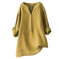 V-izrez Čvrsta bluza Ležerne prilike dugih rukava Moda za žene Žuta 4xL