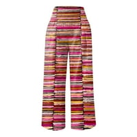 Clearsance Teretne hlače Žene Modni labavi Ležerni print High struk Široke pantalone za noge Pink XL