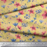 Soimoi Yellow Velvet tkanina cvijet i ostavlja akvarel tiskana zanata tkanina od dvorišta široka