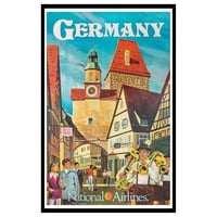 Vintage Turistički poster - Retro Turistički print - Njemačka, Nacionalne aviokompanije, Muškarci Svirali