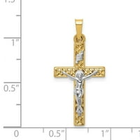 Auriga 14K dvotonski zlatni polirani rešetki teksturirani i inri crucifi križni privjesak