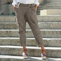 Fesfesfes ženske pantne casual labave čvrste džepove zavoja dugačke hlače hlače za brisanje ispod 10