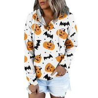 Duks za žene s dugim rukavima V izrez Halloween Print Tops Grafički kapuljač Dugme Ležerne majice Bluza