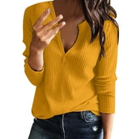 Ženski pulover s dugim rukavima Top solid boja Ležerne modne majice dugih rukava Žene žute m
