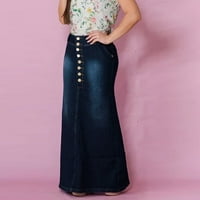 -Intine nagledne vintage suknje za žensko ležerno prednje tipke Oprane traper a-line suknje duge jean