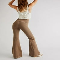 Bikopu Ženska modna bljeskalica Jeans Solid Boja visokog struka Rastetni traper hlače Proljeće Jesen