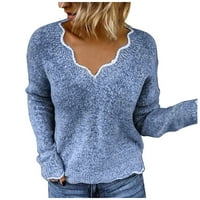 Ženski džemper modni casual slim fit s dugih rukava prugasti vrat pleteni džemper