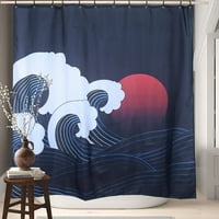 Japanski talasni tuš zastori orijentalni vintage val jednobojna Kanagawa nadahnuta antikva umjetnička