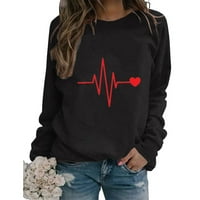 Scyoekwg majice s dugim rukavima za žene za Valentinovo Grafički majica Elektrokardiogram Print Loose