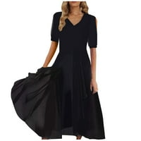 FOPP Prodavač Ženska modna modna šalica Šifon V-izrez Šuplje rukavice Swing Ležerne haljina Mornar
